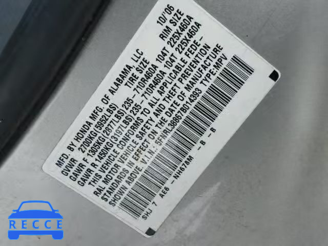 2007 HONDA ODYSSEY TO 5FNRL38867B014393 image 9