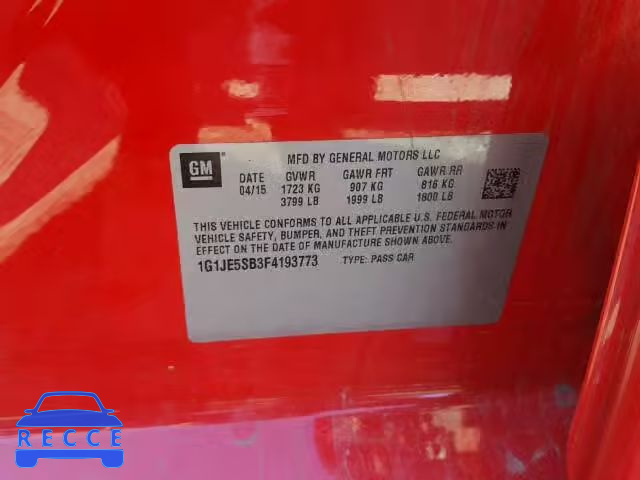 2015 CHEVROLET SONIC LTZ 1G1JE5SB3F4193773 image 9
