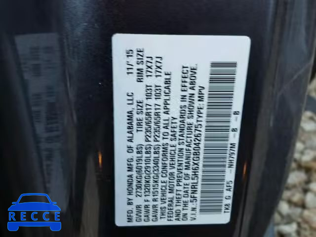 2016 HONDA ODYSSEY EX 5FNRL5H6XGB042675 image 9