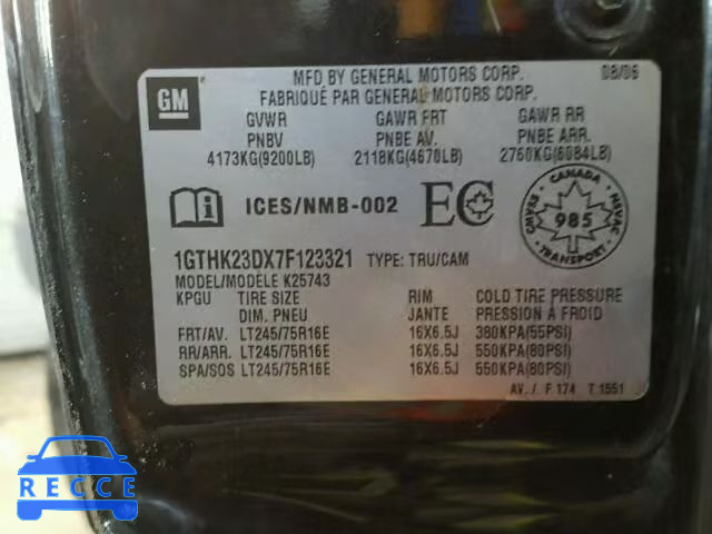 2007 GMC SIERRA K25 1GTHK23DX7F123321 image 9