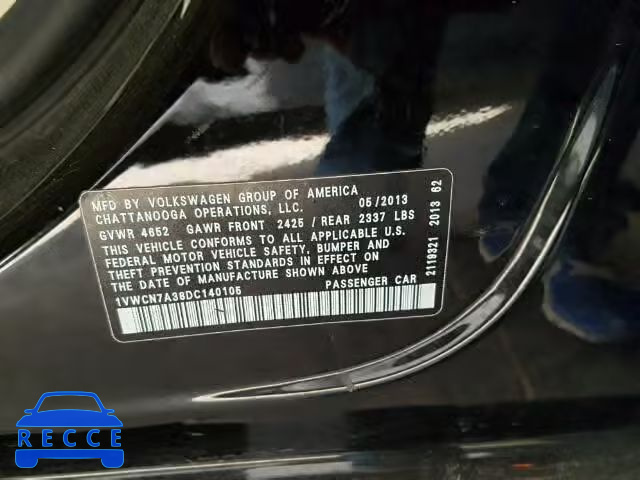 2013 VOLKSWAGEN PASSAT SEL 1VWCN7A38DC140105 image 9