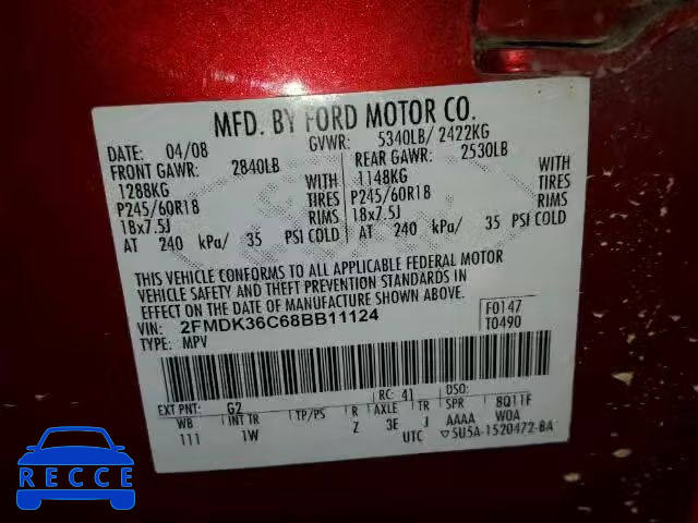 2008 FORD EDGE SE 2FMDK36C68BB11124 image 9