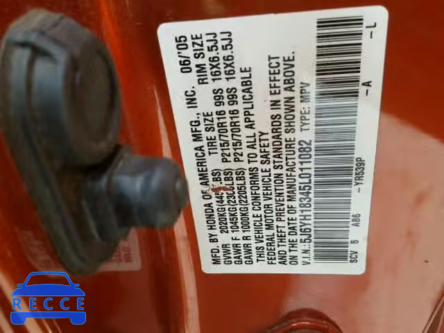 2005 HONDA ELEMENT LX 5J6YH18345L011082 image 9