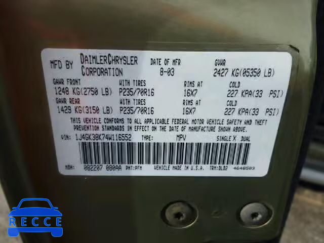 2004 JEEP LIBERTY RE 1J4GK38K74W116552 image 9