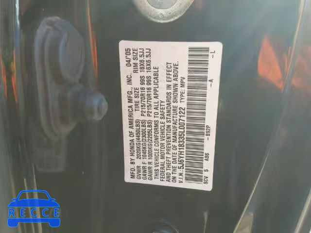 2005 HONDA ELEMENT LX 5J6YH18335L007122 image 9