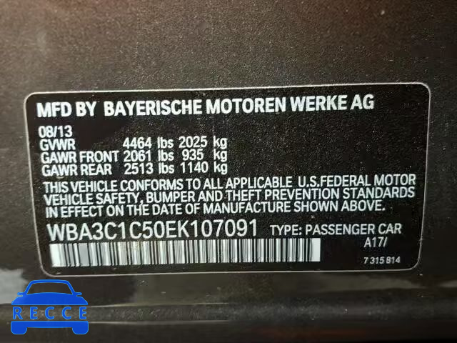 2014 BMW 328I SULEV WBA3C1C50EK107091 зображення 9