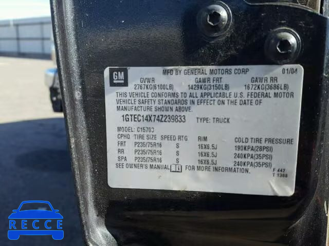 2004 GMC SIERRA C15 1GTEC14X74Z239833 image 9