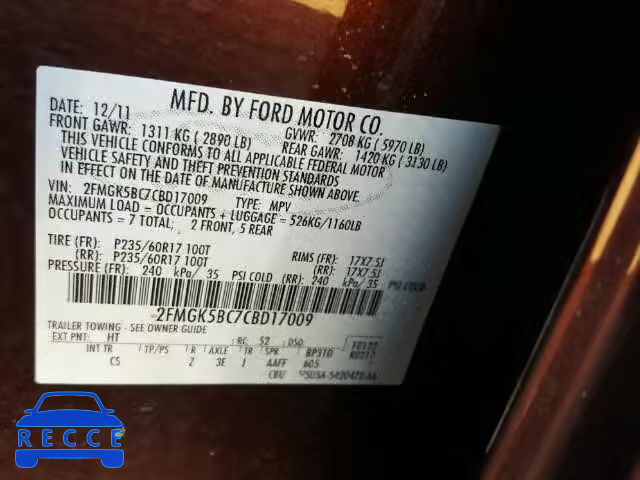 2012 FORD FLEX SE 2FMGK5BC7CBD17009 зображення 9