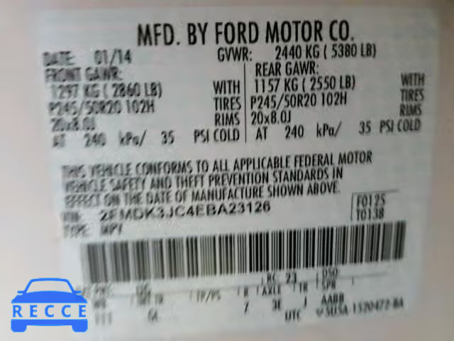 2014 FORD EDGE SEL 2FMDK3JC4EBA23126 image 9