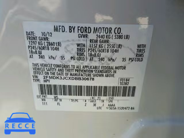 2013 FORD EDGE SEL 2FMDK3JCXDBB30678 image 9