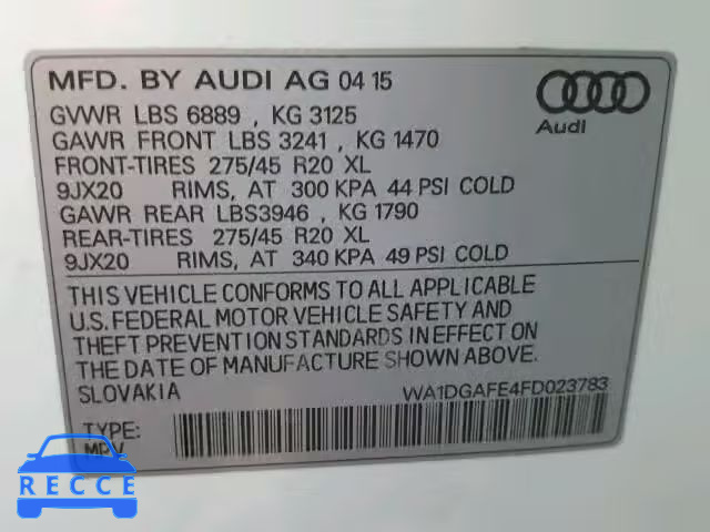 2015 AUDI Q7 PRESTIG WA1DGAFE4FD023783 image 9