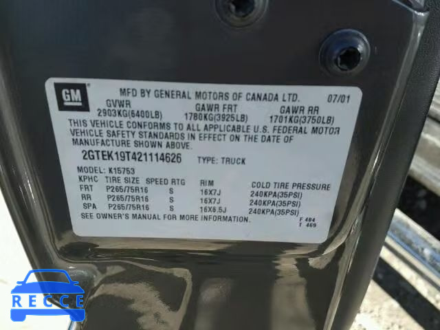 2002 GMC SIERRA K15 2GTEK19T421114626 image 9