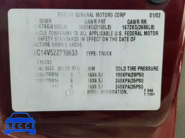 2002 GMC SIERRA C15 1GTEC14V52Z239633 image 9