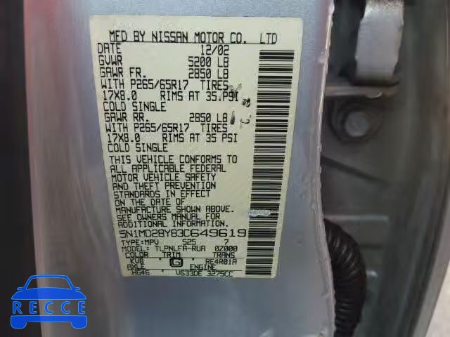 2003 NISSAN XTERRA SE 5N1MD28Y83C649619 image 9