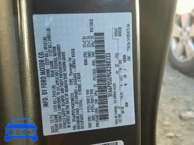 2016 FORD FUSION TIT 3FA6P0SU9GR288333 зображення 9