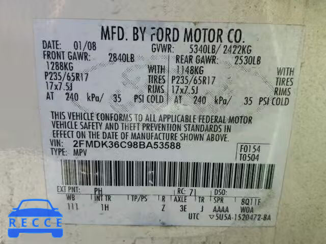 2008 FORD EDGE SE 2FMDK36C98BA53588 image 9