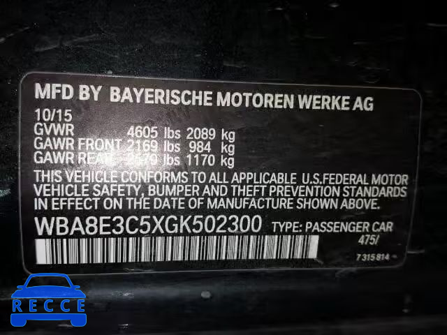 2016 BMW 328XI SULE WBA8E3C5XGK502300 зображення 9