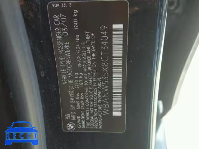 2008 BMW 550I WBANW535X8CT34049 зображення 9