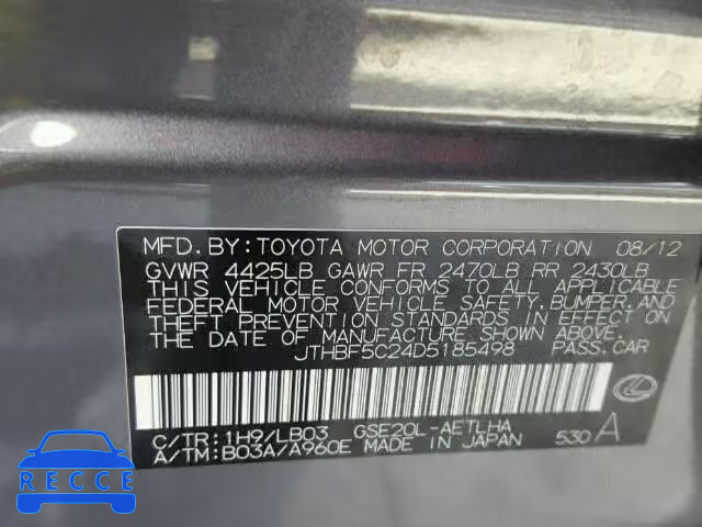 2013 LEXUS IS 250 JTHBF5C24D5185498 Bild 9