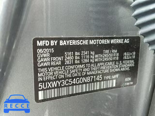 2016 BMW X3 XDRIVE 5UXWY3C54G0N87145 Bild 9