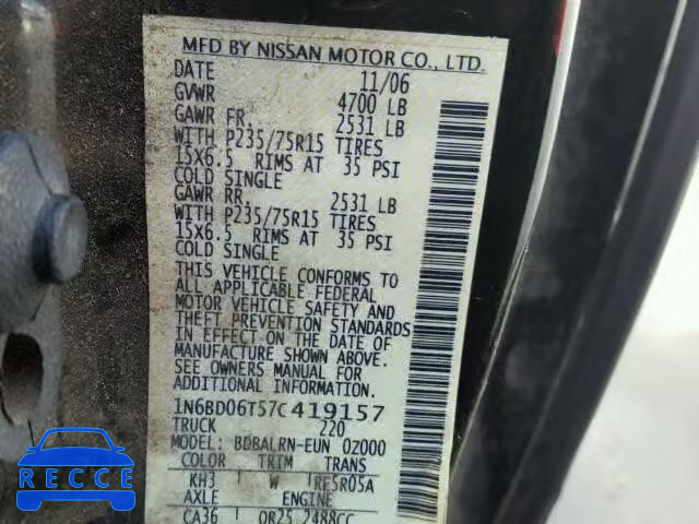 2007 NISSAN FRONTIER X 1N6BD06T57C419157 image 9