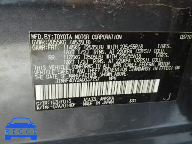 2010 TOYOTA RAV4 SPORT JTMRF4DV2AD037757 image 9