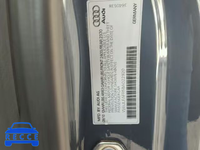 2011 AUDI A5 QUATTRO WAULFAFR5BA022920 image 9
