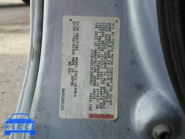 1989 TOYOTA CAMRY LE JT2SV22E2K3366521 image 9