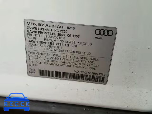 2015 AUDI Q3 2.0T PR WA1EFCFS9FR011768 image 9