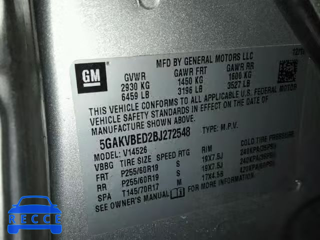 2011 BUICK ENCLAVE CX 5GAKVBED2BJ272548 image 9