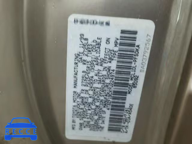 2000 TOYOTA SIENNA CE 4T3ZF19CXYU224974 Bild 9