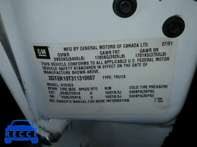 2001 GMC SIERRA K15 2GTEK19T311310667 image 9