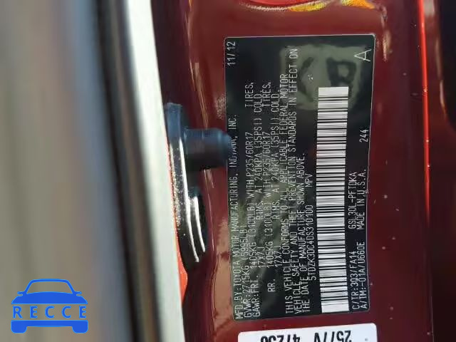 2013 TOYOTA SIENNA 5TDZK3DC4DS310100 image 9