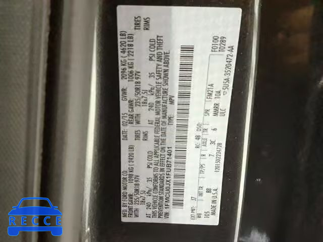 2015 FORD ESCAPE TIT 1FMCU0JX1FUB71401 image 9