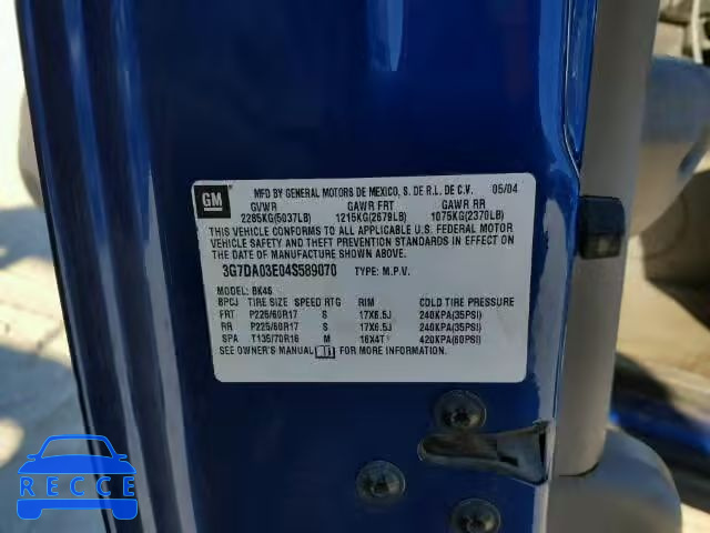 2004 PONTIAC AZTEK 3G7DA03E04S589070 image 9