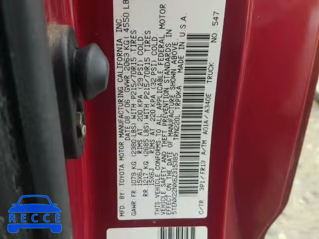 2006 TOYOTA TACOMA 5TENX22NX6Z315385 image 9