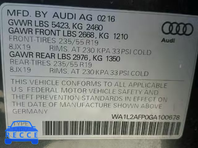 2016 AUDI Q5 PREMIUM WA1L2AFP0GA100678 image 9