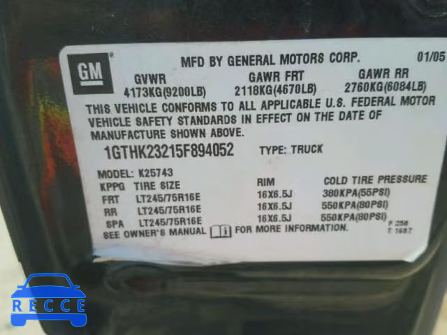 2005 GMC SIERRA K25 1GTHK23215F894052 image 9
