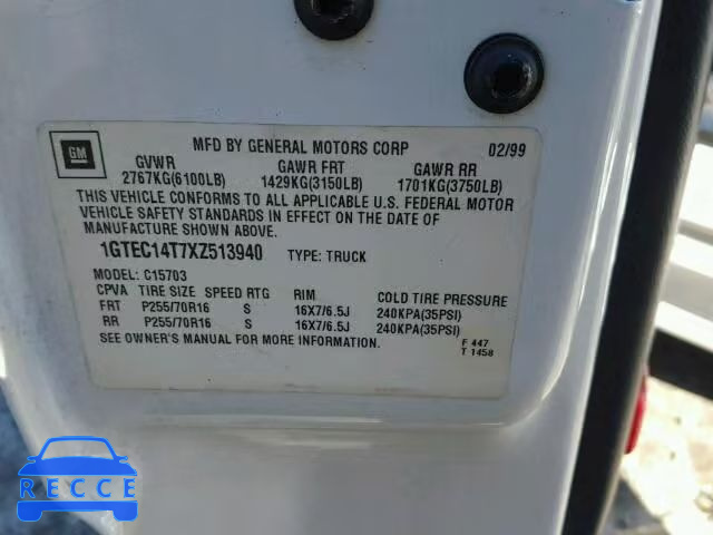 1999 GMC SIERRA C15 1GTEC14T7XZ513940 image 9