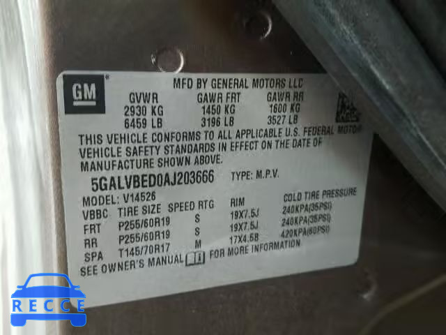 2010 BUICK ENCLAVE CX 5GALVBED0AJ203666 image 9