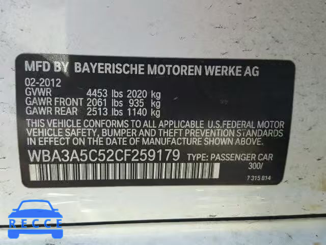 2012 BMW 328I WBA3A5C52CF259179 Bild 9