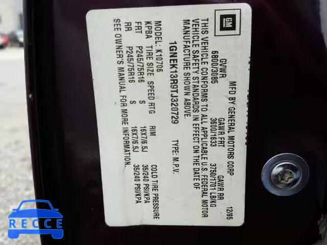 1996 CHEVROLET TAHOE K150 1GNEK13R9TJ320729 image 9