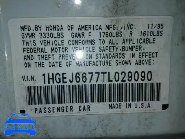 1996 HONDA CIVIC LX 1HGEJ6677TL029090 image 9