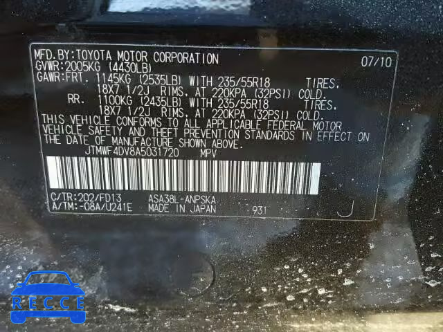 2010 TOYOTA RAV4 SPORT JTMWF4DV8A5031720 image 9