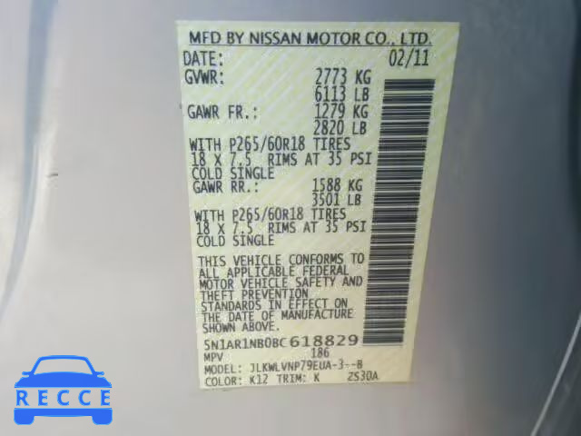 2011 NISSAN PATHFINDER 5N1AR1NB0BC618829 image 9