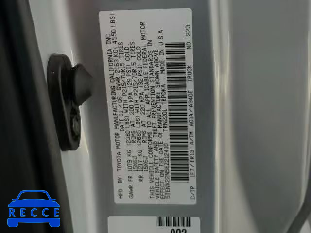 2006 TOYOTA TACOMA 5TENX22N56Z212410 image 9