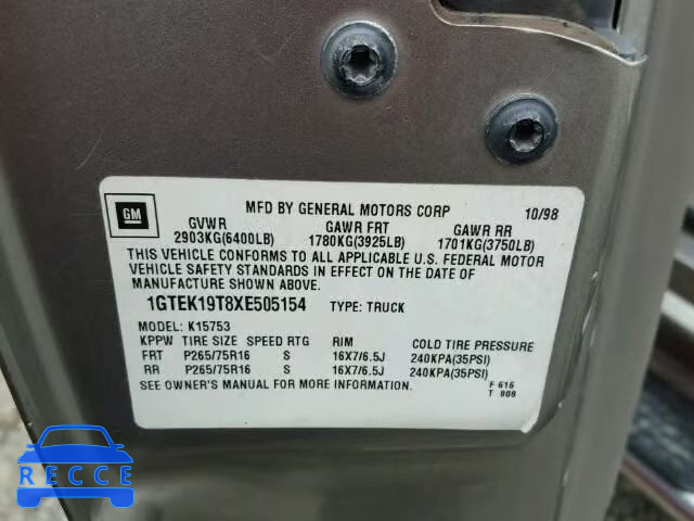 1999 GMC SIERRA K15 1GTEK19T8XE505154 image 9