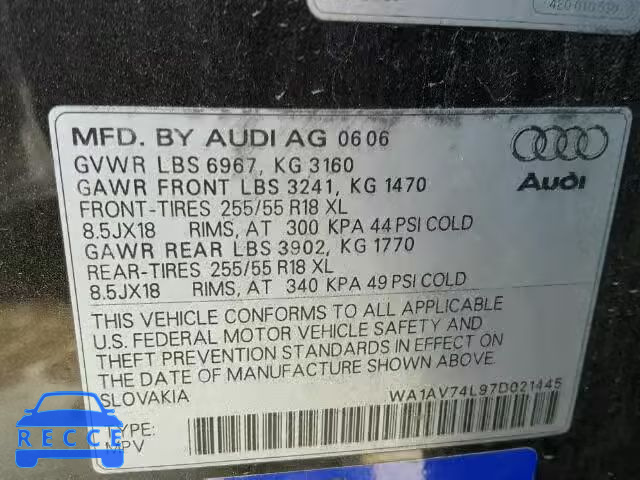 2007 AUDI Q7 4.2 QUA WA1AV74L97D021445 image 9