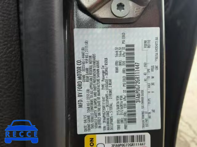 2016 FORD FUSION S 3FA6P0G72GR111447 image 9