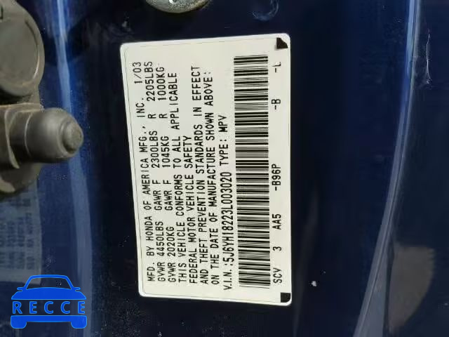 2003 HONDA ELEMENT DX 5J6YH18223L003020 image 9